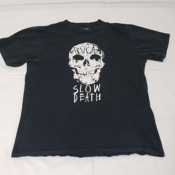 RVCA Black Graphic T-Shirt Men's Large Slim-Fit Skull Slow Death - Picture 1 of 6